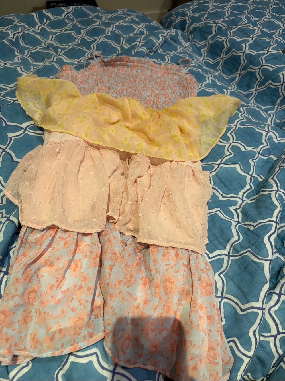 Bardot Girls Peach, Yellow & Light Blue Floral Layered Dress